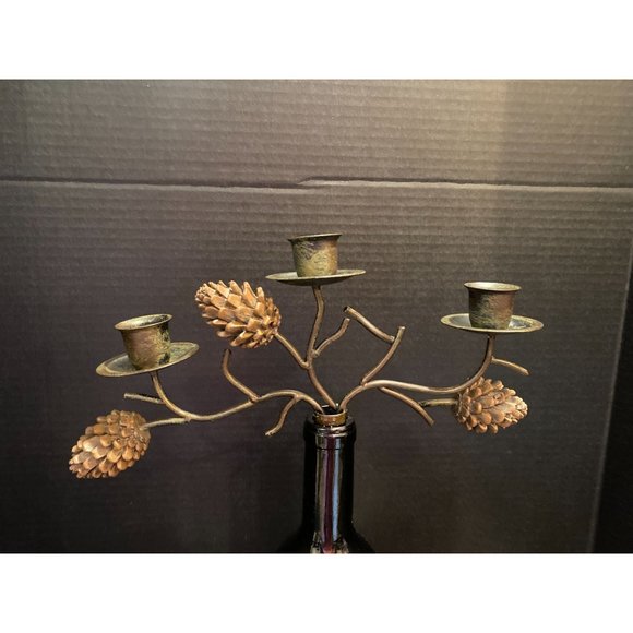 Wine Bottle Topper, 3 Taper Holder Forged Steel Candle Holder - Picture 4 of 5